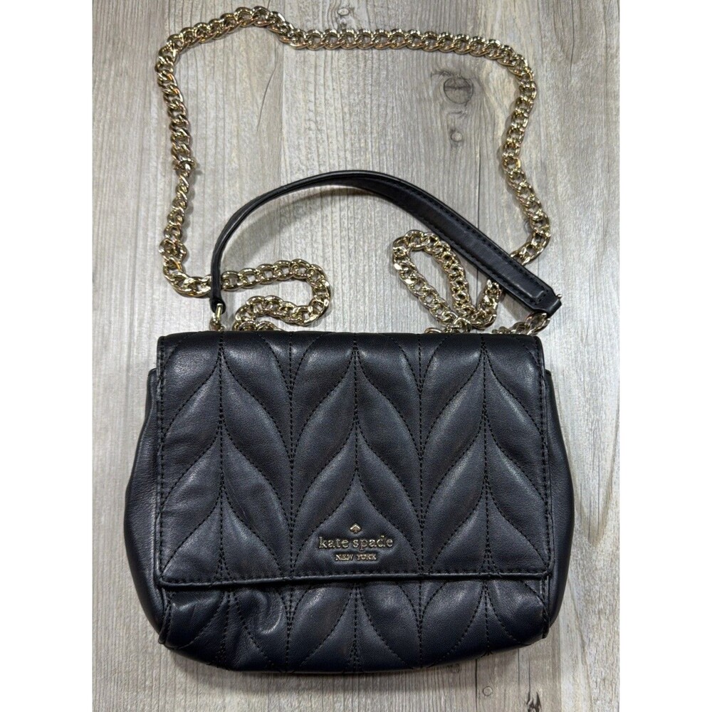 KATE SPADE Briar Lane Black Quilted Crossbody Bag Purse Gold Chain